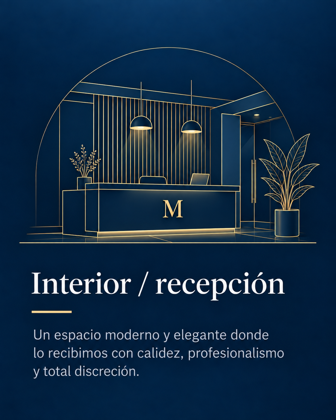 Ilustración del interior y recepción del despacho